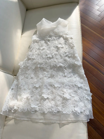 Airy White High Neck Sleeveless A-line Short Homecoming Dress With 3D Floral Lace Appliques AS2935