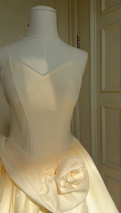 Elegant Cream Spaghetti Straps V Neck Corset A Line Short Homecoming Dress With 3D Rose Bubble Skirt AS2939
