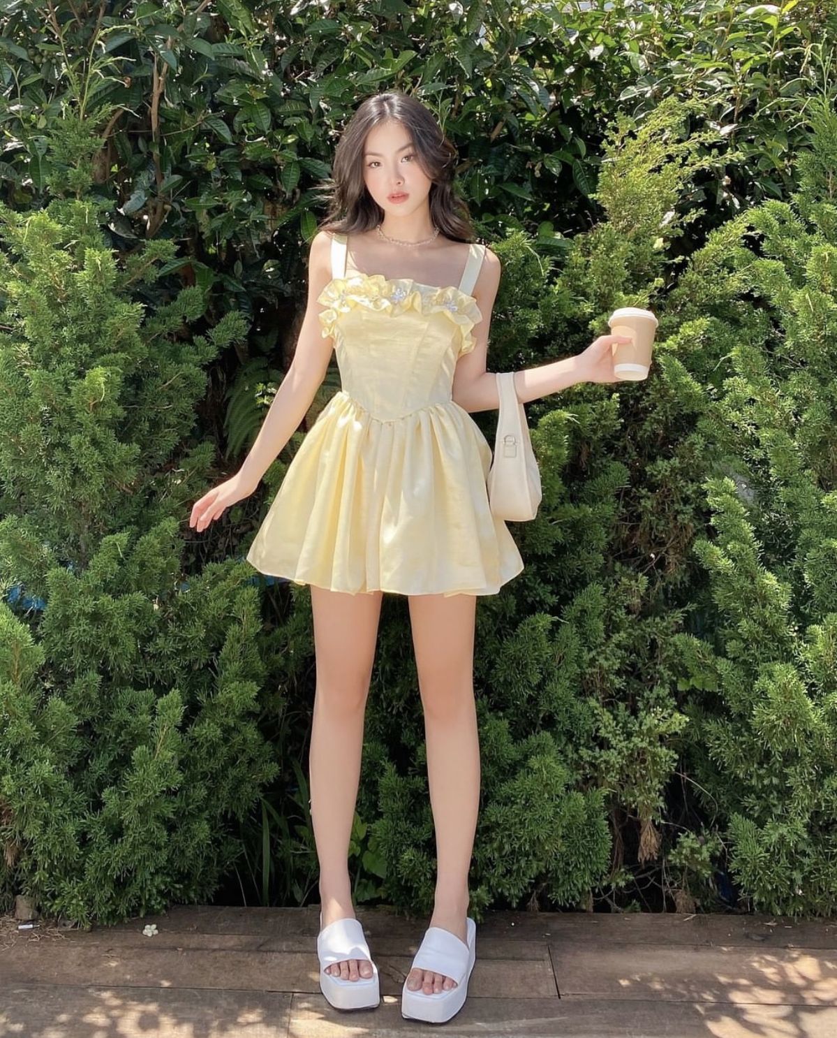 Charming Pale Yellow Wide Strap Ruffle Floral Appliques Corset A Line Short Homecoming Dress AS2952