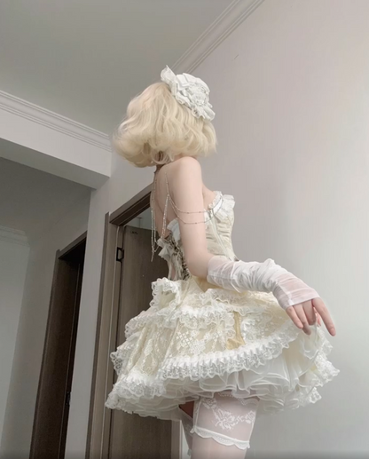 Glam Pale Sage And Ivory Strapless Lace Ruffle Bow Corset Tiered A Line Short Homecoming Dress AS2954