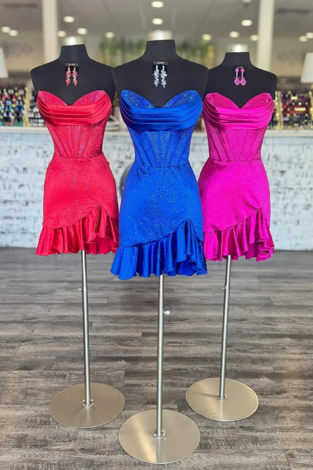 Sparkly Satin Corset Homecoming Dress With Ruffled Hem And Beading AS296