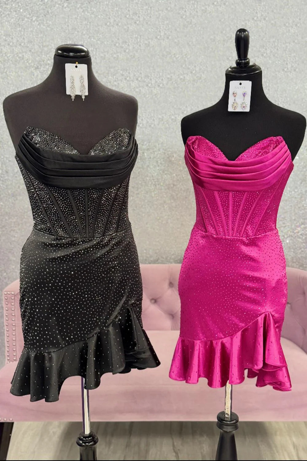 Sparkly Satin Corset Homecoming Dress With Ruffled Hem And Beading AS296