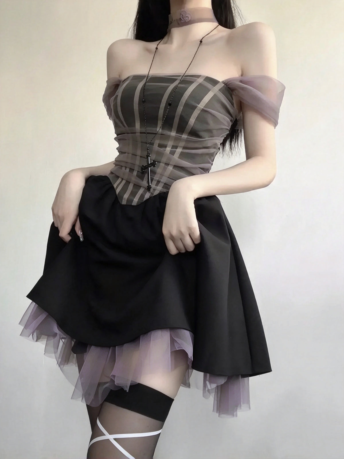 Mysterious Black Square Neck Mesh Ruched A Line Short Homecoming Dress AS2981