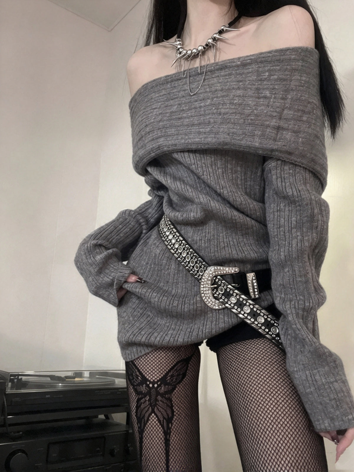 Chic Grey Off Shoulder Long Sleeve Bodycon Mini Homecoming Dress AS2998