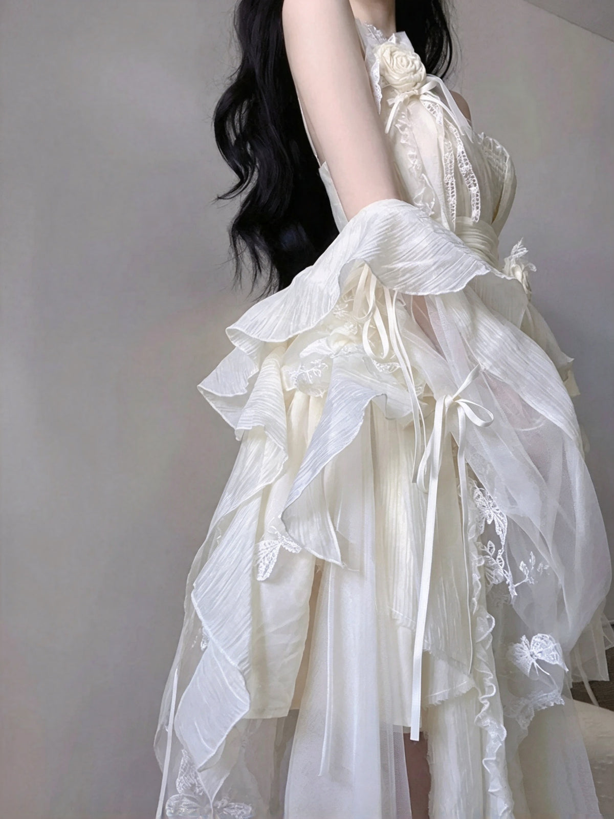 Ethereal Ivory Spaghetti Strap 3D Rose Butterfly Appliaues A Line Short Homecoming Dress AS3005