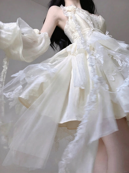 Ethereal Ivory Spaghetti Strap 3D Rose Butterfly Appliaues A Line Short Homecoming Dress AS3005