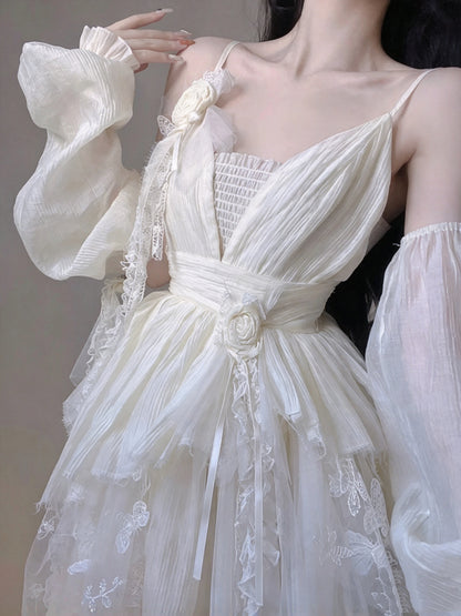 Ethereal Ivory Spaghetti Strap 3D Rose Butterfly Appliaues A Line Short Homecoming Dress AS3005
