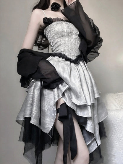 Elegant Silver Satin Spaghetti Strap A Line Short Homecoming Dress AS3012