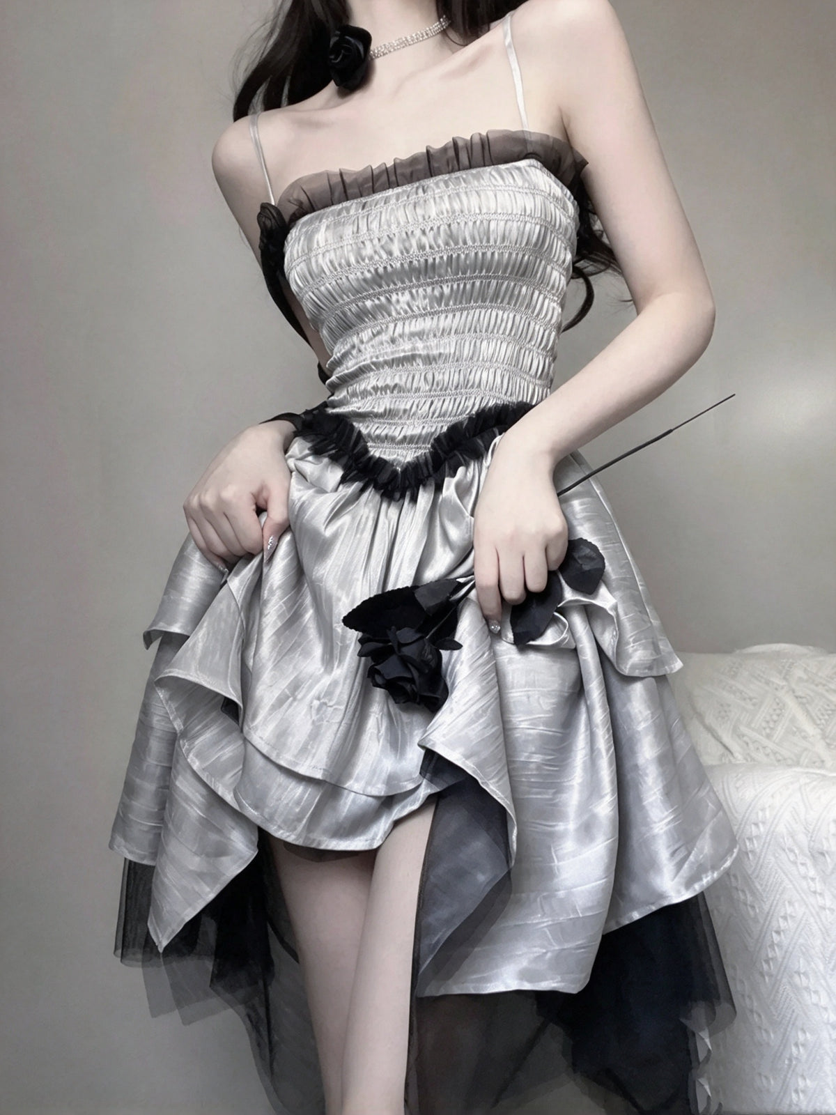 Elegant Silver Satin Spaghetti Strap A Line Short Homecoming Dress AS3012
