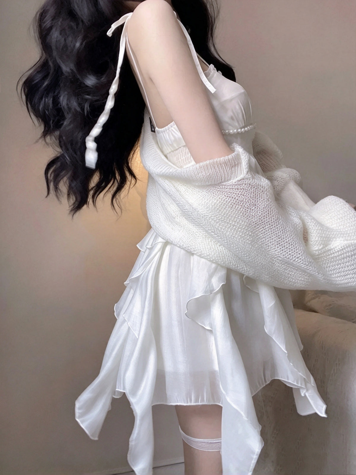Romantic White Spaghetti Strap A Line Short Homecoming Dress With Flower And Pearl Accent AS3025