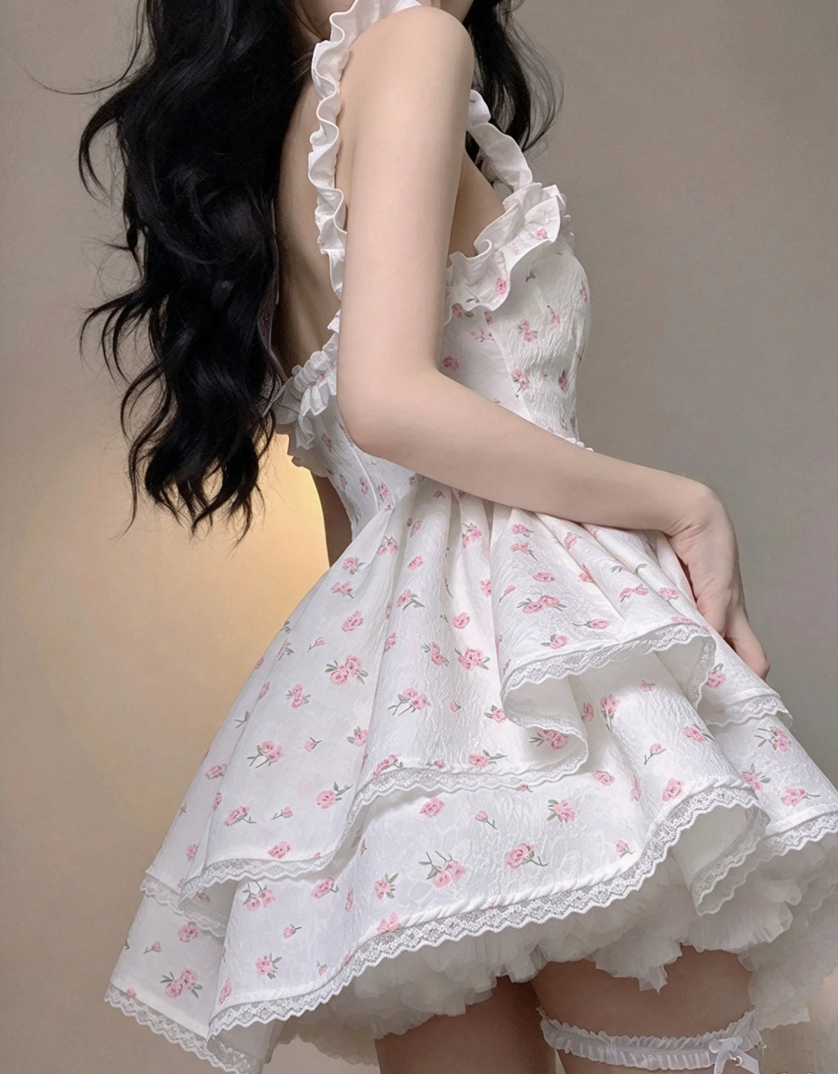 Sweet White Pink Floral Strap A Line Short Homecoming Dress With Heart Bow AS3028