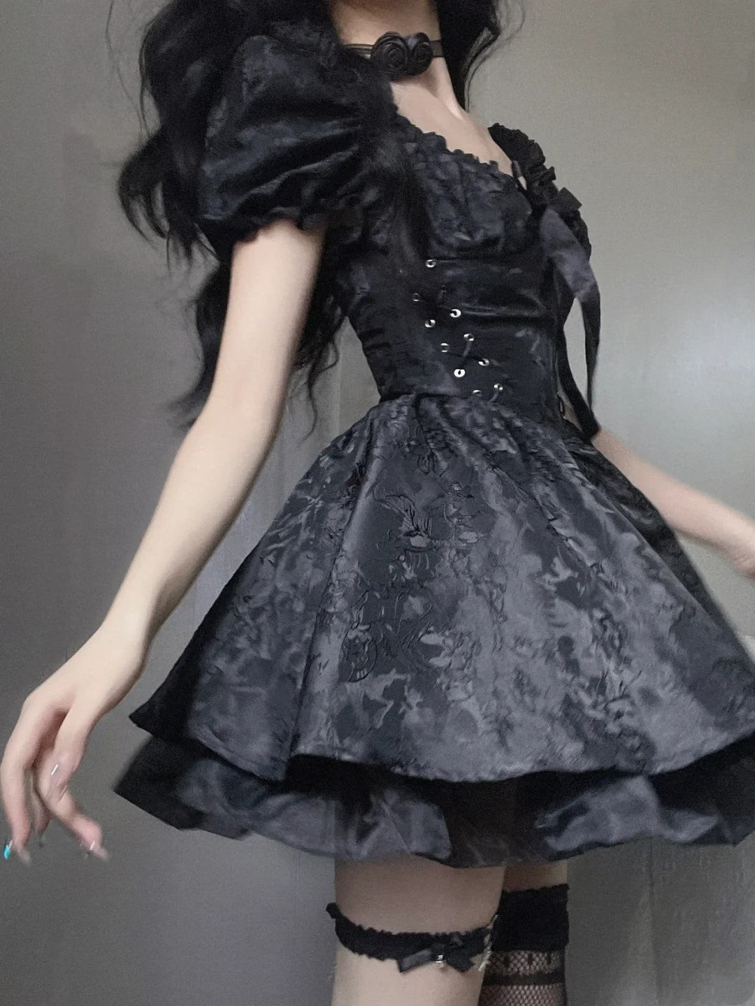 Chic Black Floral Jacquard Bow Off Shoulder A Line Short Homecoming Dress AS3029