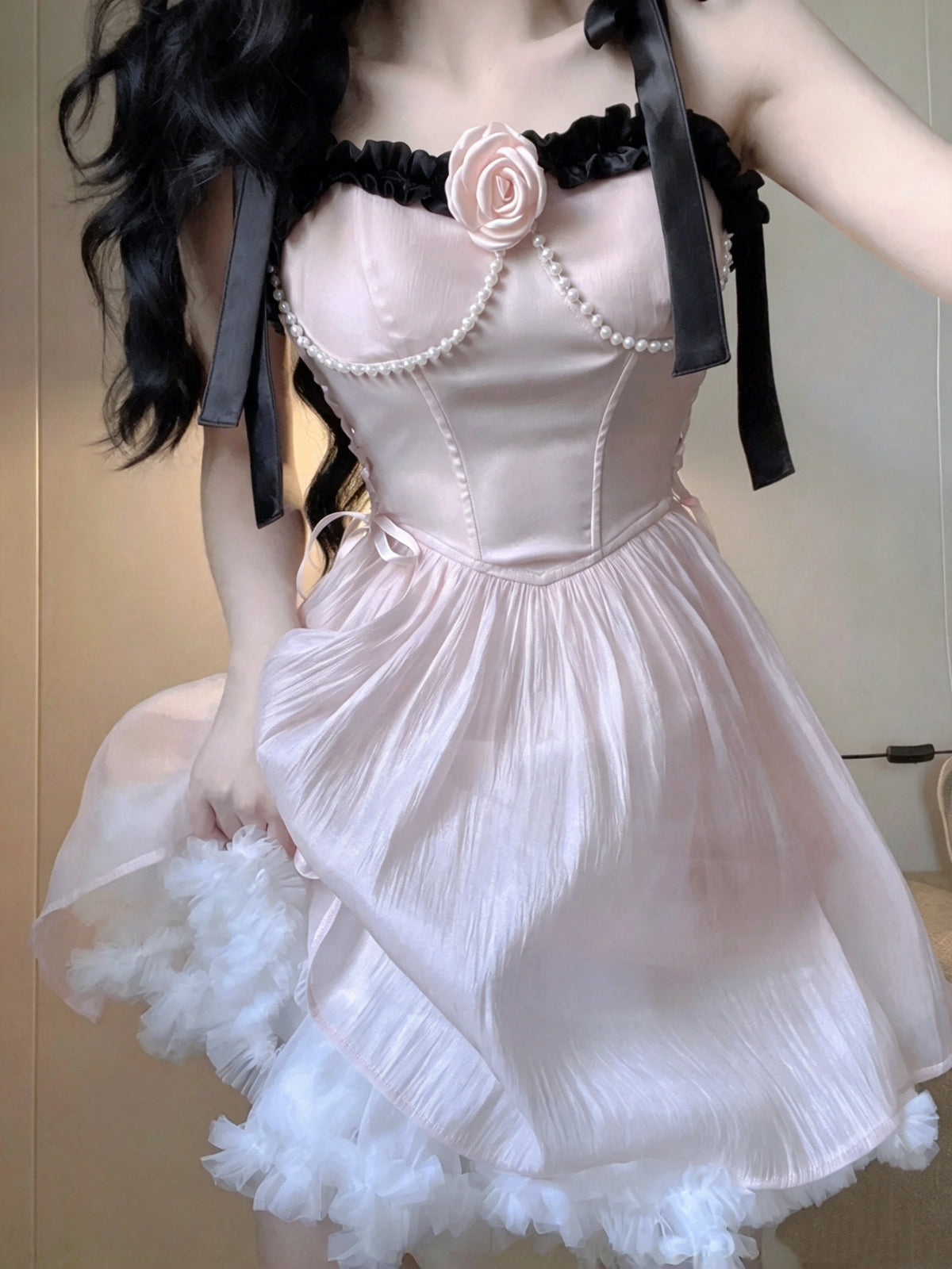 Romantic Pink Bow Strap Corset A Line Short Homecoming Dress With Side Bows,3D Flower And Pearl Chain AS3038