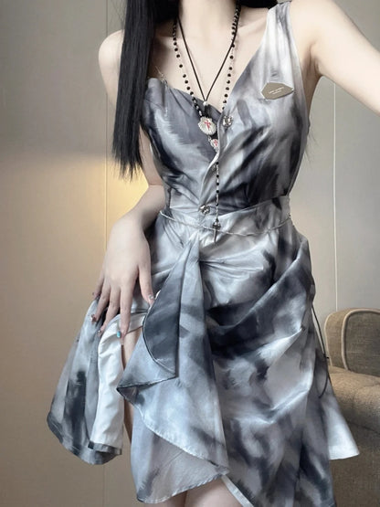 Chic Grey Metal Chain Strap A Line Short Homecoming Dress AS3039