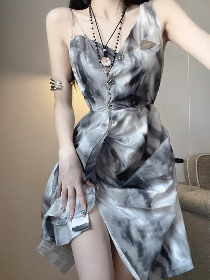 Chic Grey Metal Chain Strap A Line Short Homecoming Dress AS3039