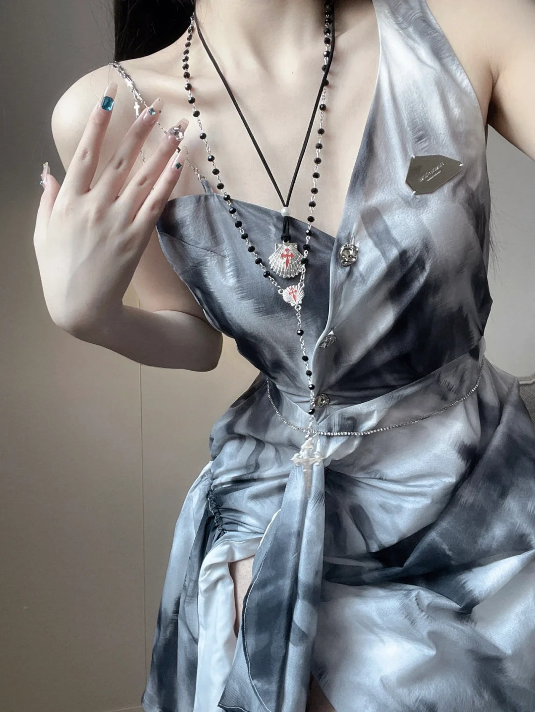 Chic Grey Metal Chain Strap A Line Short Homecoming Dress AS3039
