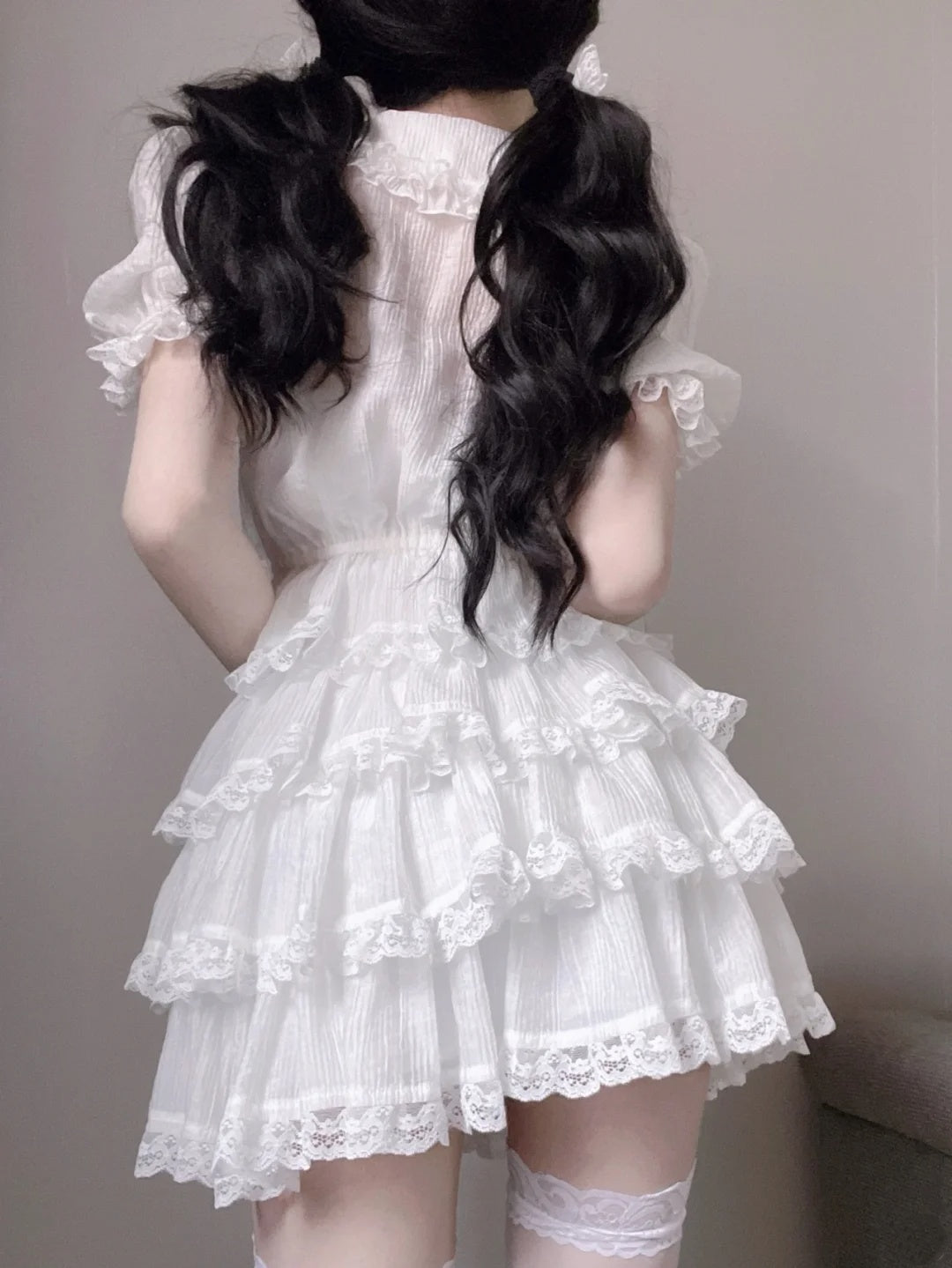 Elegant White Peter Pan Collar Puff Sleeve A Line Short Homecoming Dress With Small Bows AS3040
