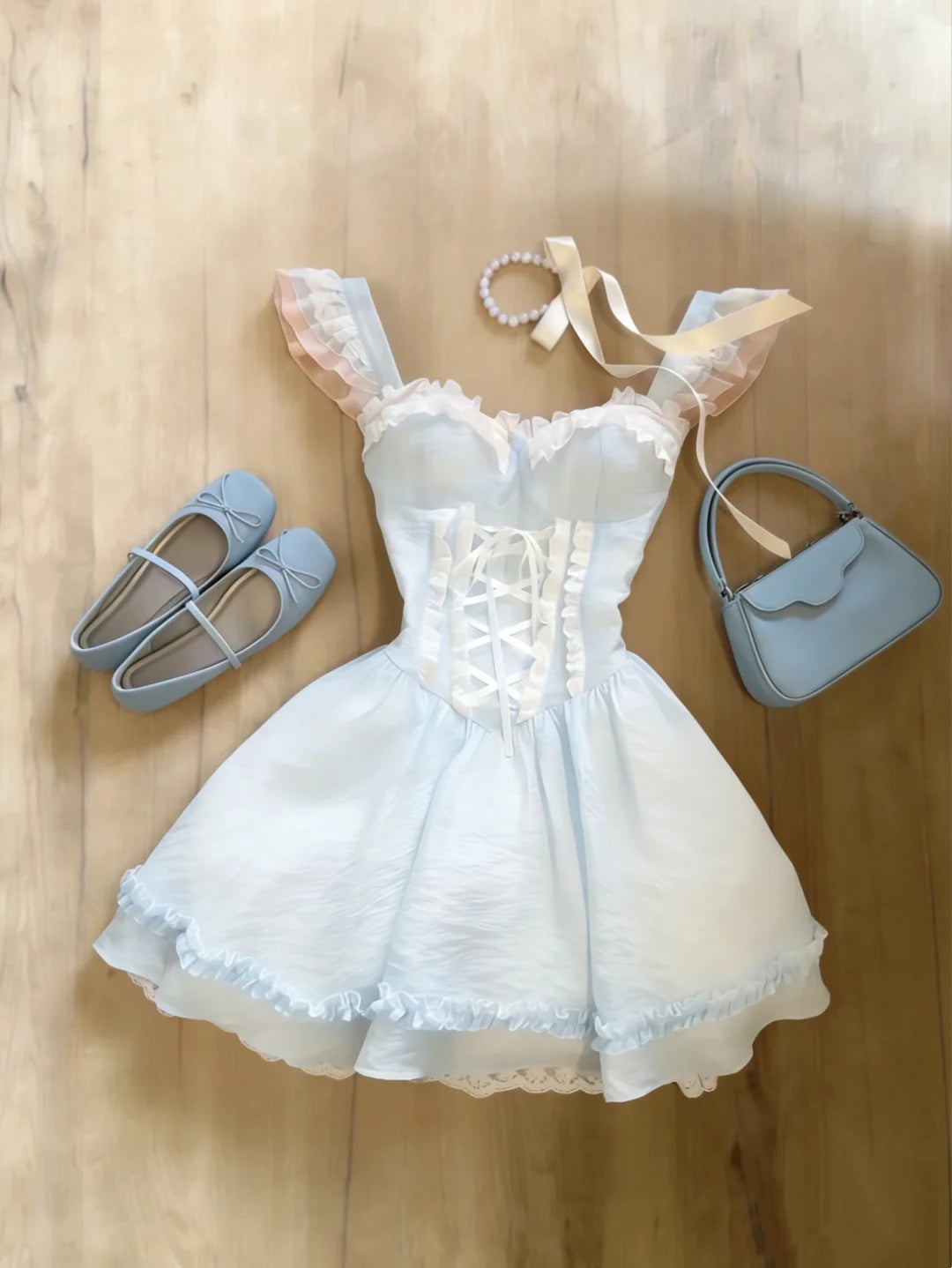 Dreamy Light Blue Strap Sweetheart Neck Lace Up A Line Short Homecoming Dress AS3046