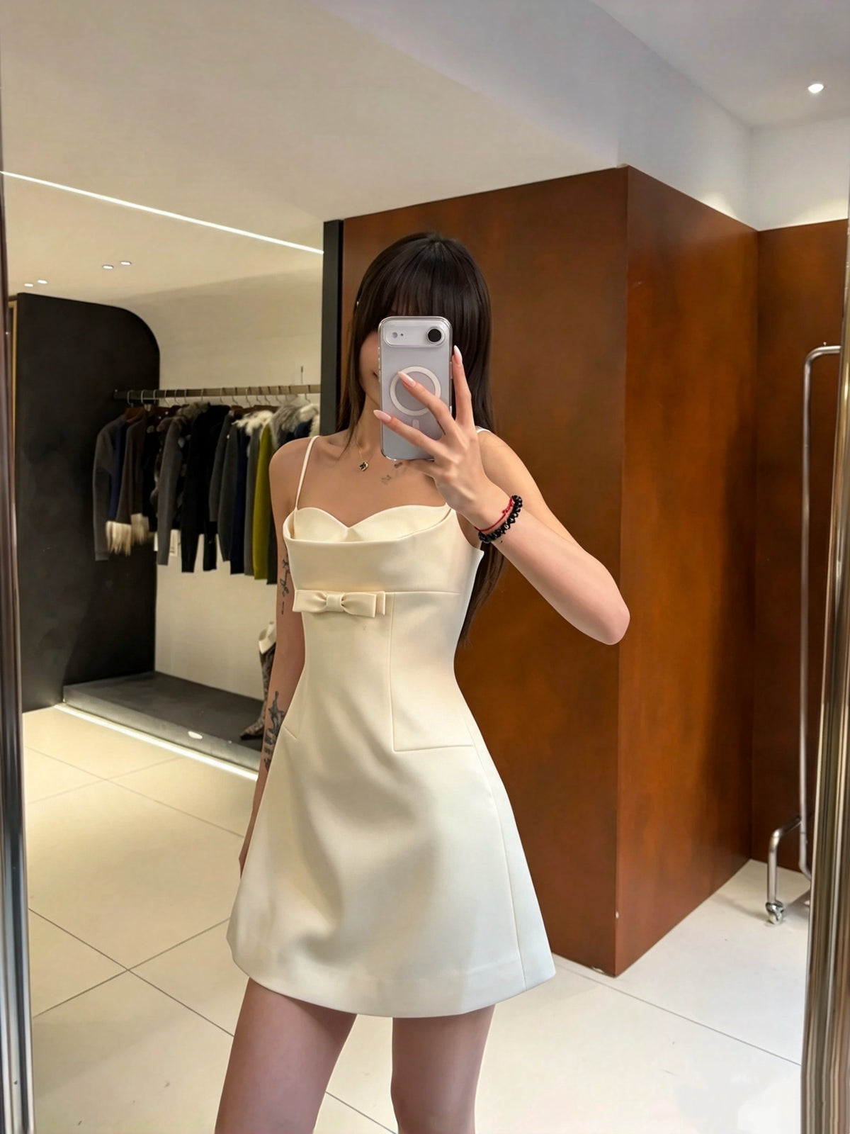 Elegant Ivory Satin Spaghetti Strap Sweetheart Neck Front Bow A Line Short Homecoming Dress AS3051