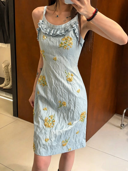 Chic Light Blue Spaghetti Strap Beaded Sheath Short Homecoming Dress AS3055