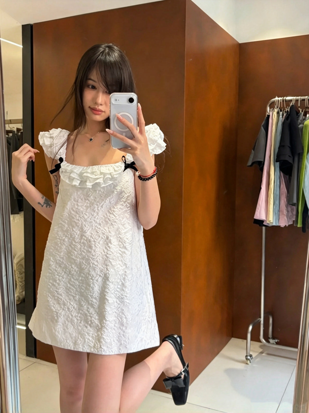 Sweet White Textured Square Neck Bows A Line Short Homecoming Dress AS3056