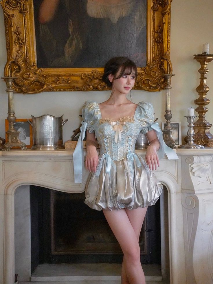 Romantic Pale Blue Sweetheart Neck Puff Sleeve Corset A Line Short Homecoming Mini Dress With Bow AS3090