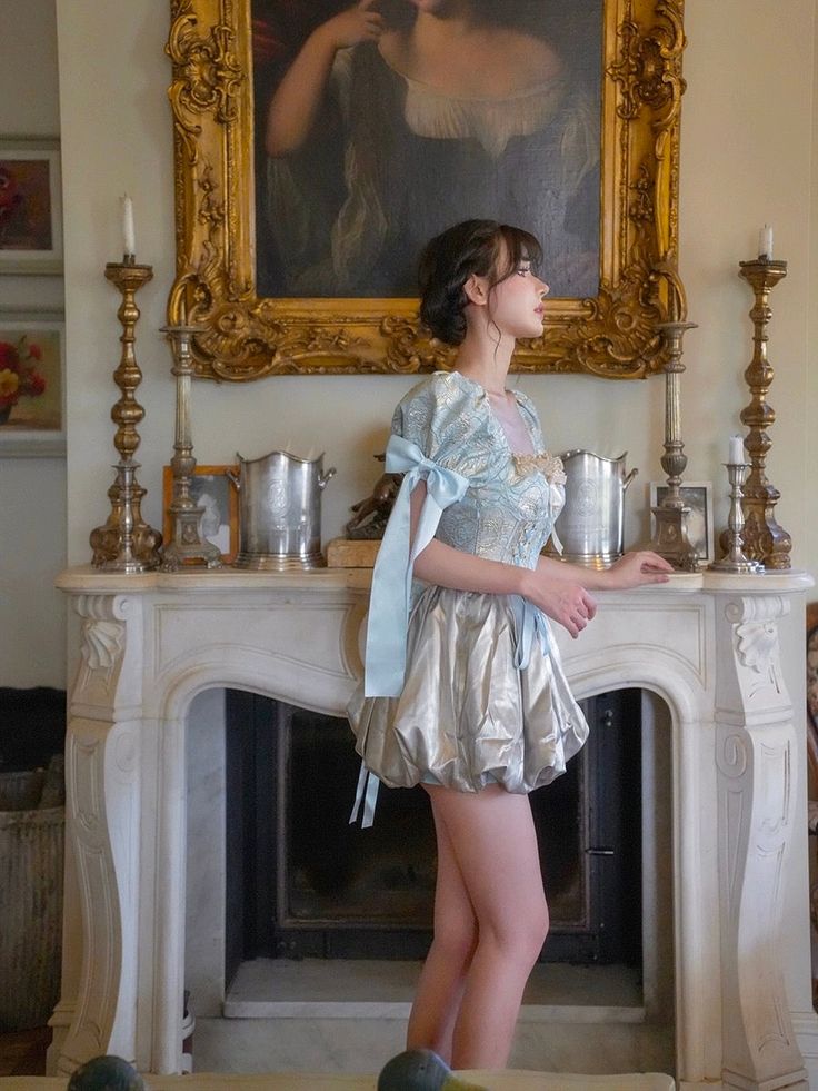 Romantic Pale Blue Sweetheart Neck Puff Sleeve Corset A Line Short Homecoming Mini Dress With Bow AS3090