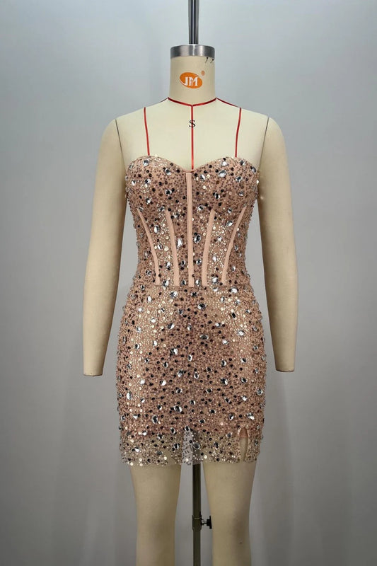 Stunning Strapless Rhinestone Corset Bodycon Homecoming Dress AS310