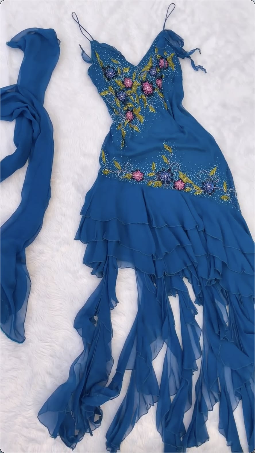 Stunning Royal Blue Spaghetti Strap V Neck Floral Beaded Bodycon Short Homecoming Dress With Matching Neck Sash AS3103