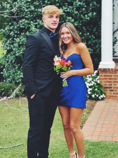 Stunning Fuchsia Bodycon Sweetheart Lace Top Short Satin Homecoming Dress AS311