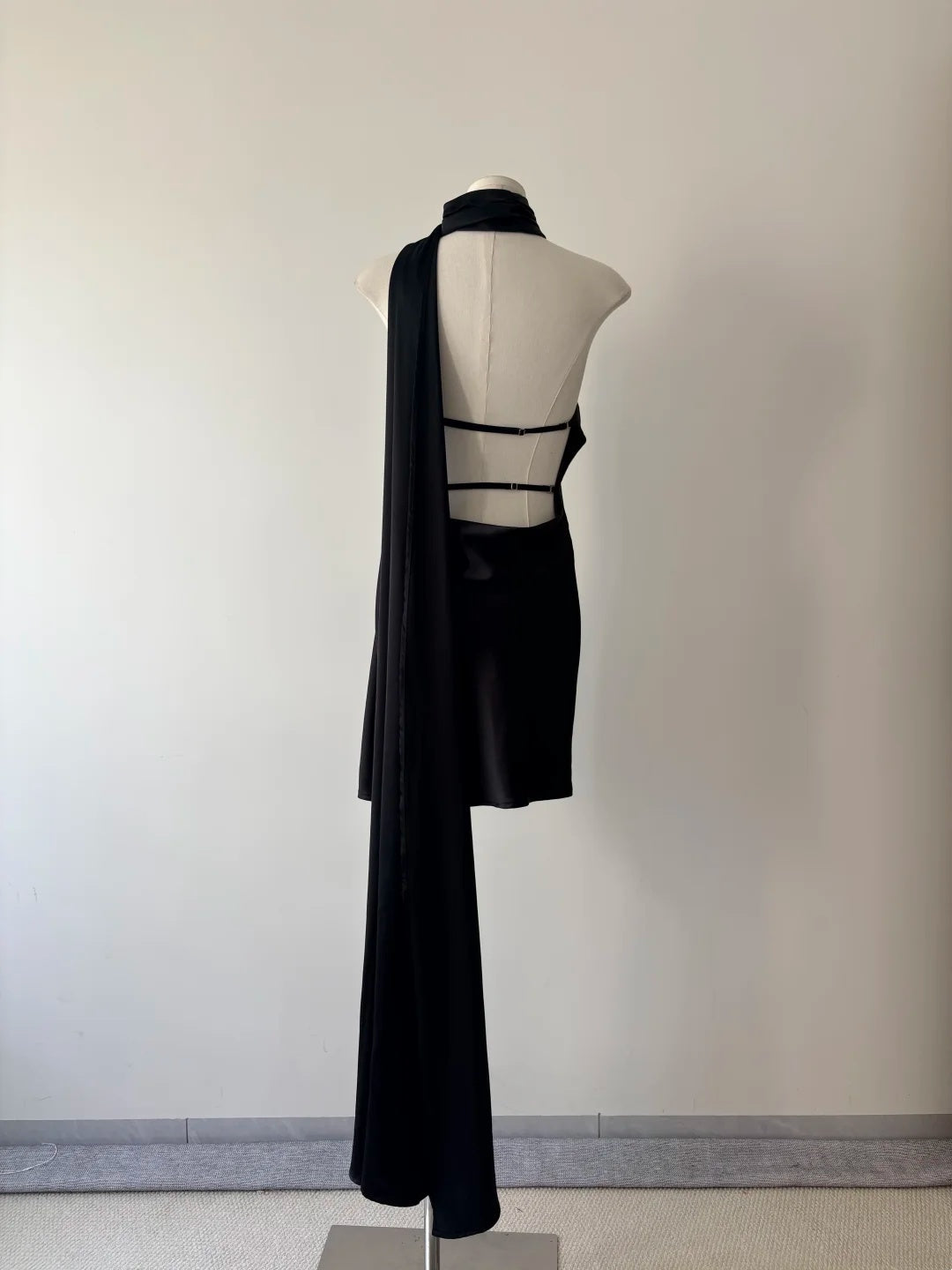 Sleek Black Halter Neck Satin A Line Short Homecoming Dress AS3115