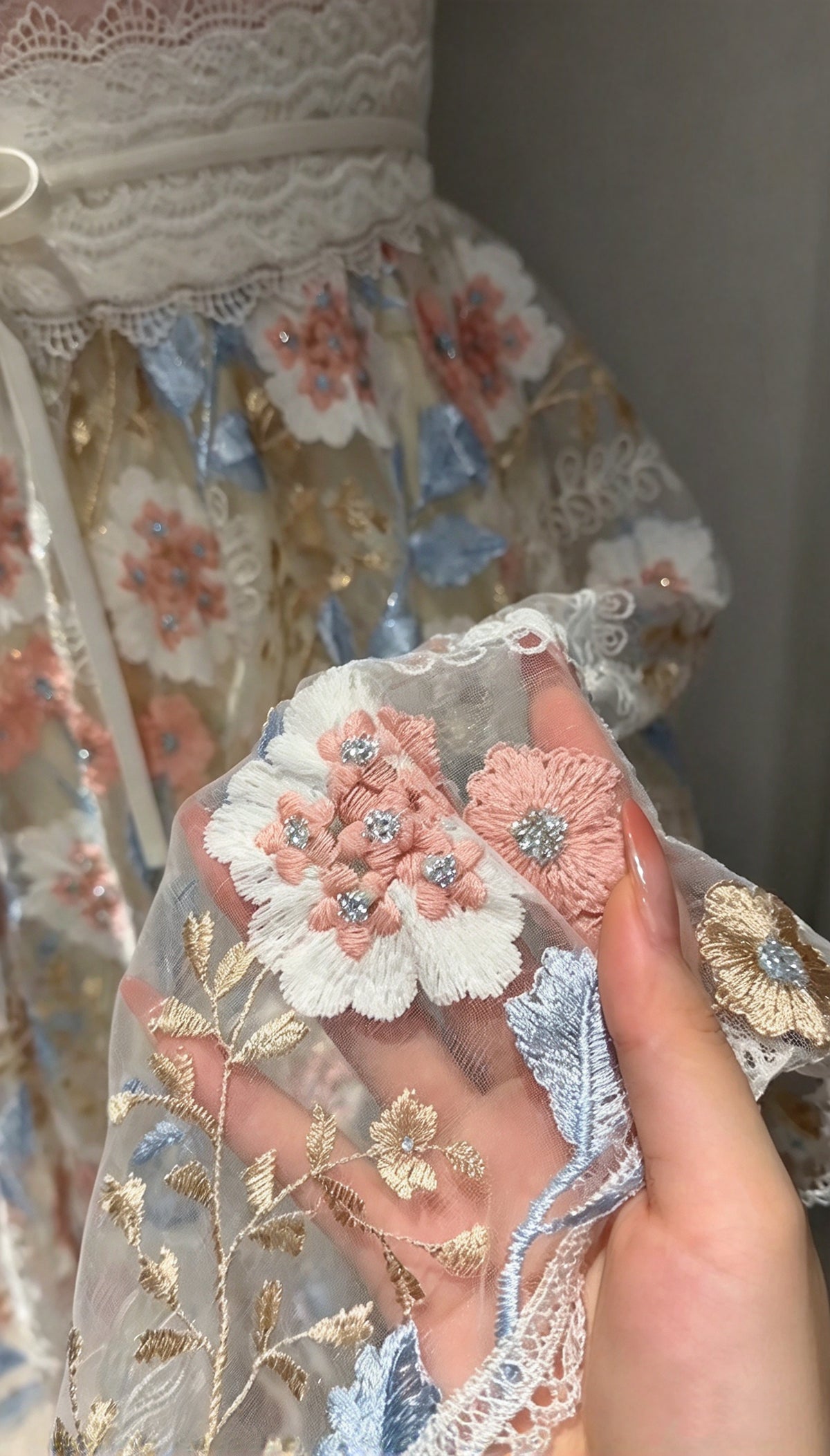 Elegant Pale Pink Cap Sleeve V Neck 3D Floral Embroidery A Line Midi Homecoming Dress AS3120