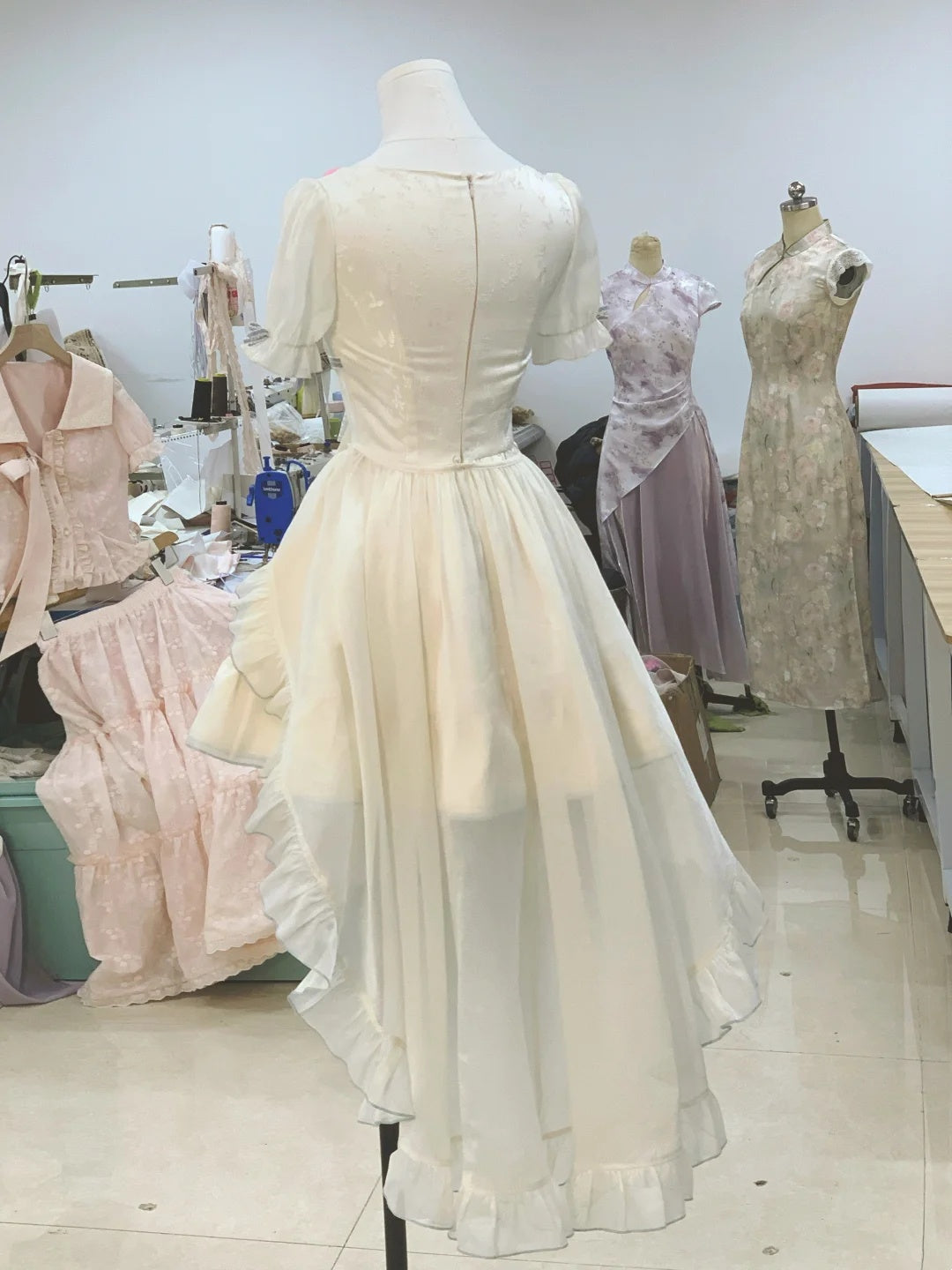 Charming Ivory Square Neck Puff Sleeve Bow A Line Short Homecoming Dress With Train AS3143
