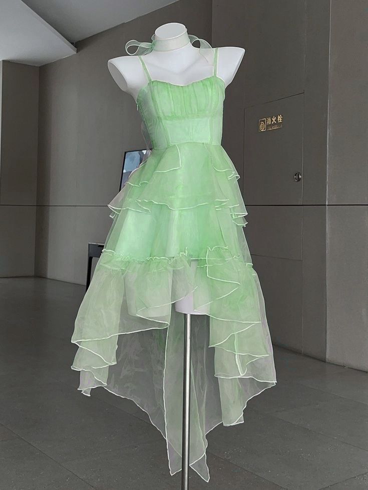 Dreamy Pink Spaghetti Straps Tiered Organza High Low A Line Homecoming Dress AS3155