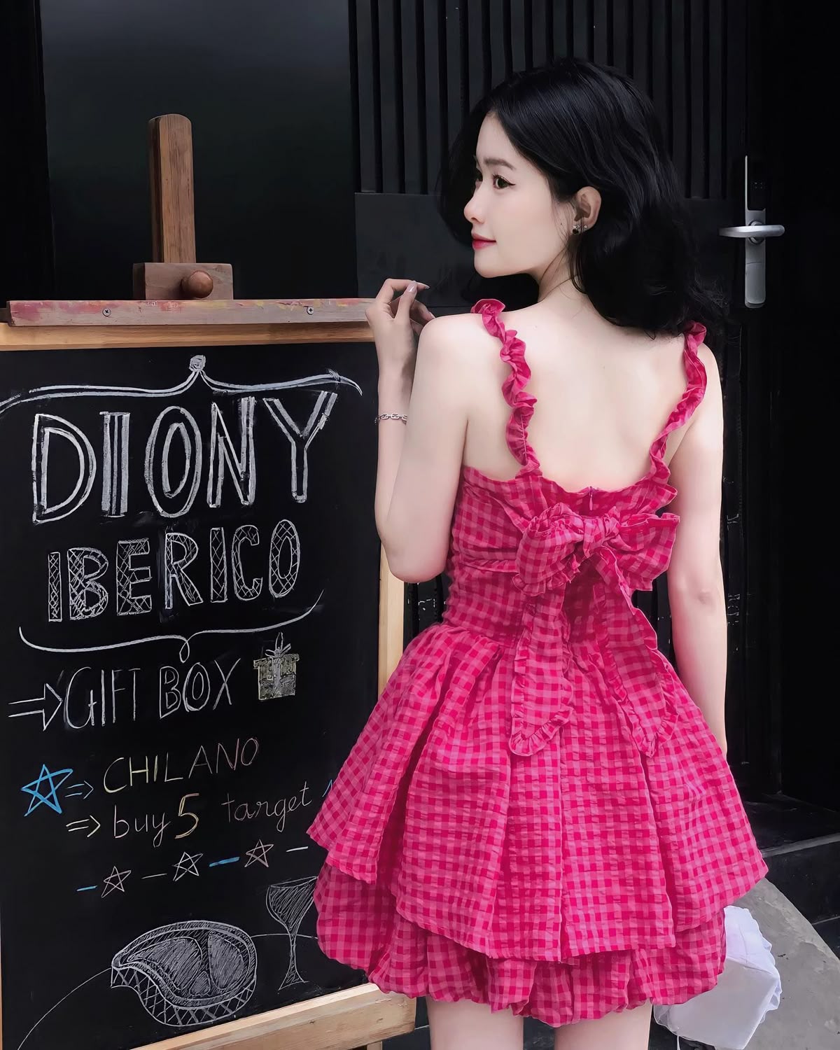 Vibrant Hot Pink Gingham Ruffle Straps Sweetheart Big Bow A Line Short Homecoming Dress AS3163