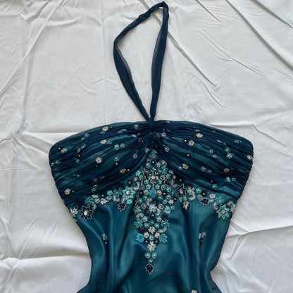 Stunning Teal Halter Beaded Appliques Sheath Short Homecoming Dress Birthday Party Dress AS3168