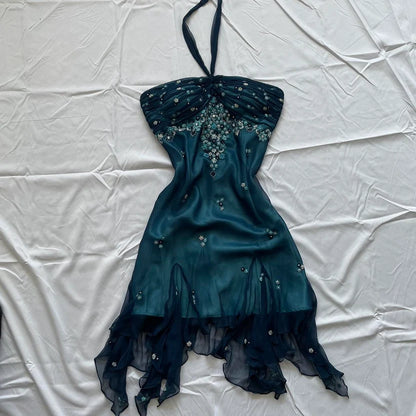 Stunning Teal Halter Beaded Appliques Sheath Short Homecoming Dress Birthday Party Dress AS3168