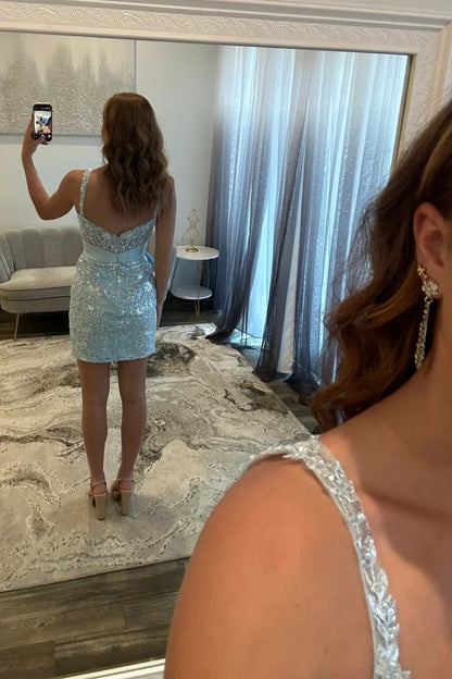 Gorgeous Sequin Lace Homecoming Dress With Sheer Corset Bodice And Statement Bow AS317