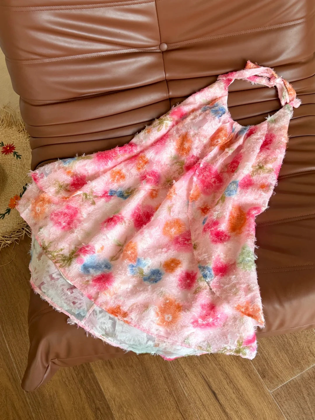 Whimsical Pink Halter Floral Print A Line Short Homecoming Dress Birthday Party Dress AS3176