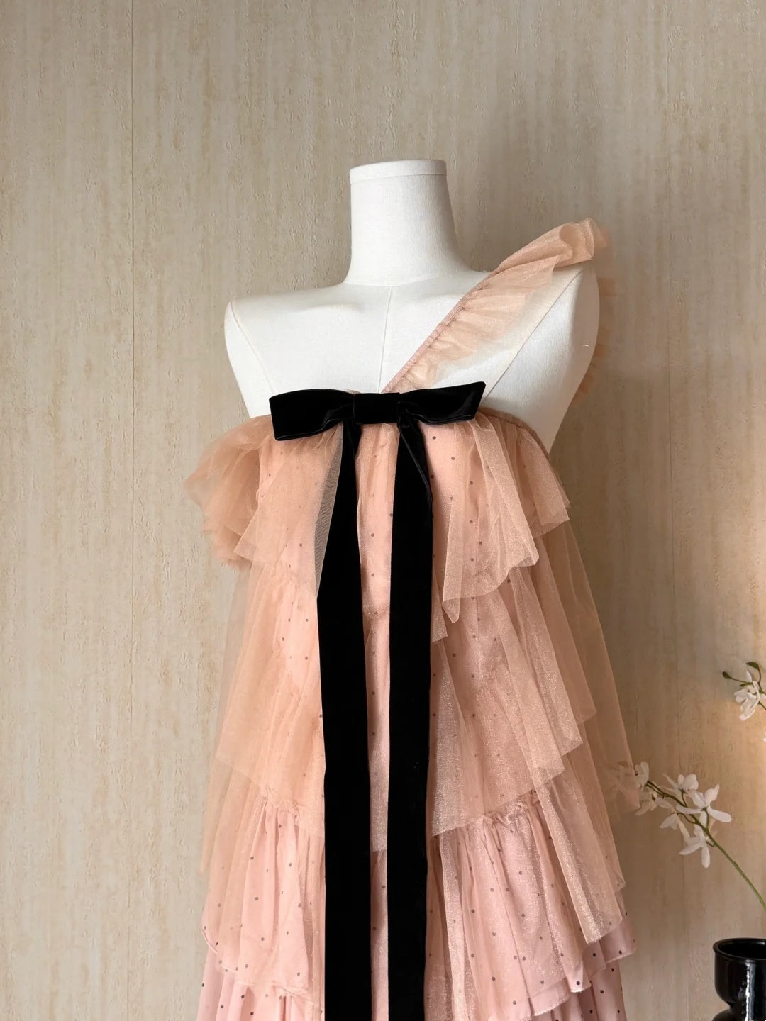 Romantic Dusty Blush One Shoulder Polka Dot Bow A Line Short Homecoming Dress AS3177