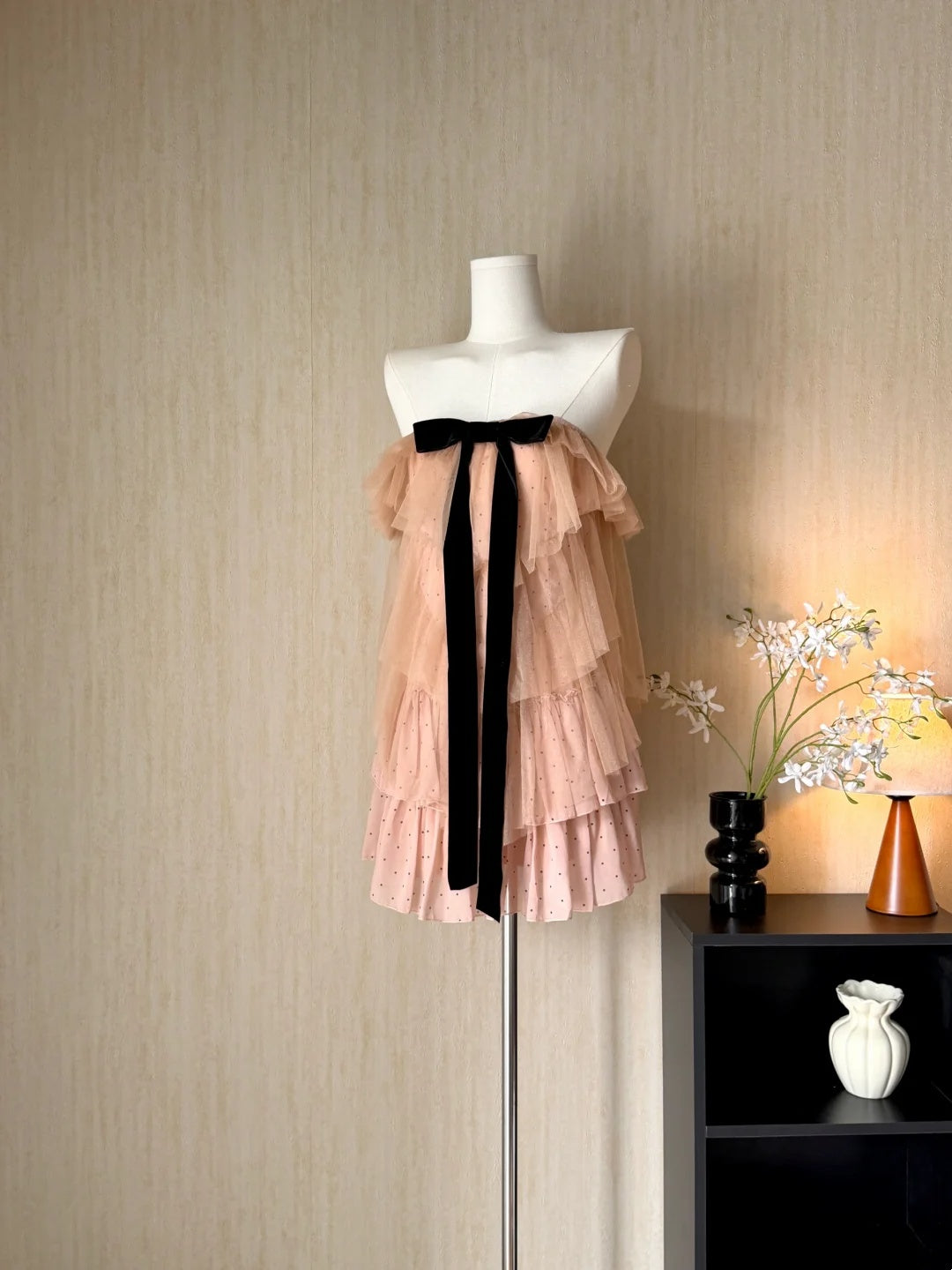 Romantic Dusty Blush One Shoulder Polka Dot Bow A Line Short Homecoming Dress AS3177