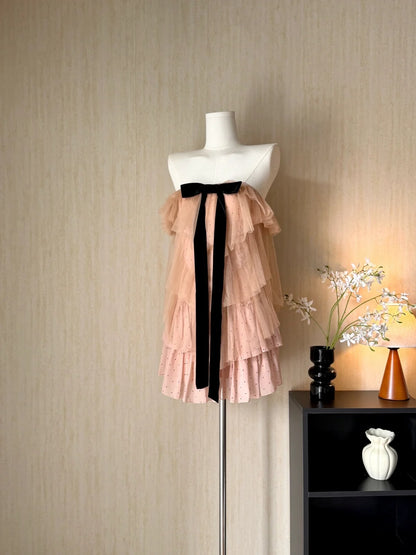 Romantic Dusty Blush One Shoulder Polka Dot Bow A Line Short Homecoming Dress AS3177