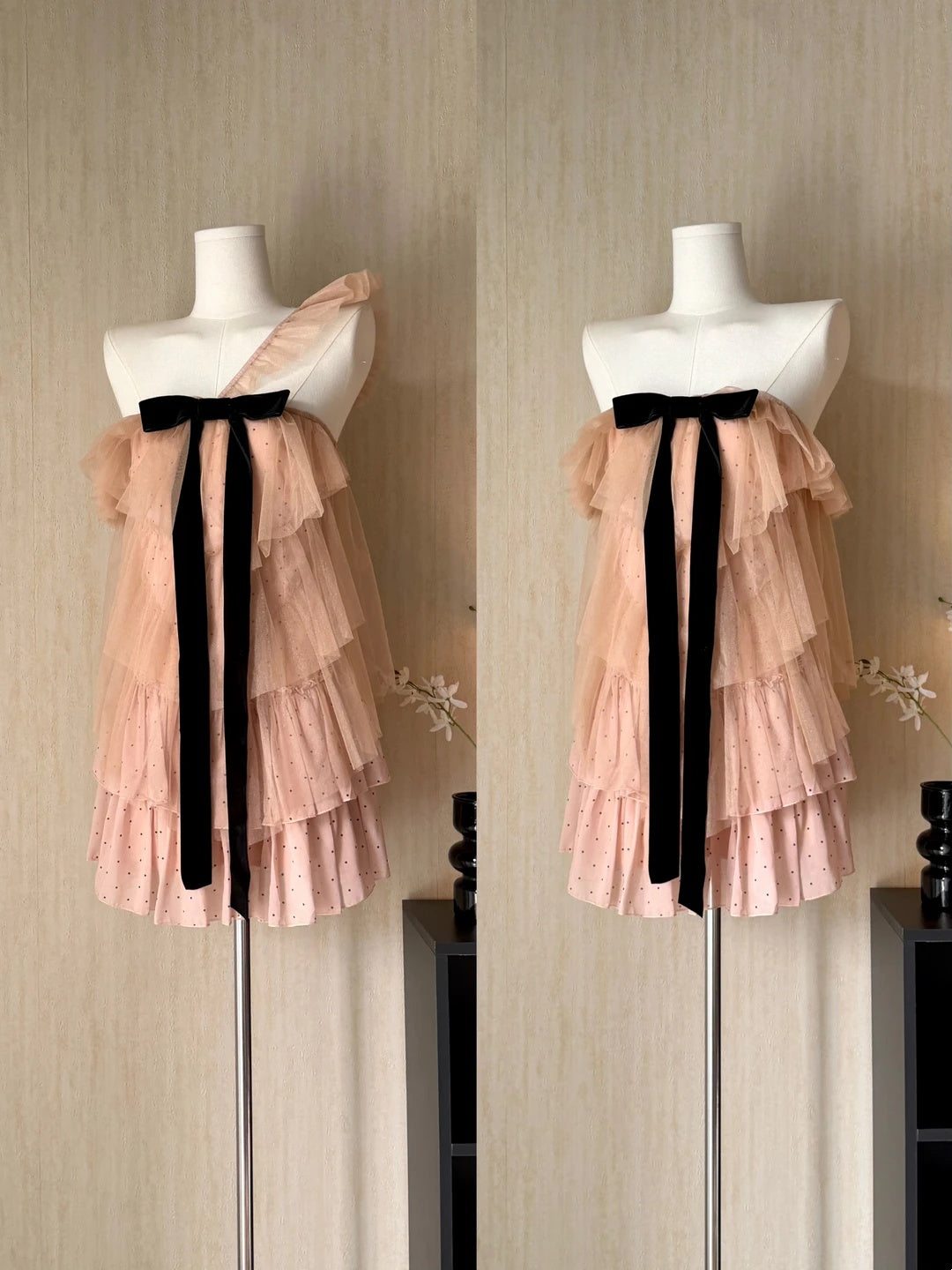 Romantic Dusty Blush One Shoulder Polka Dot Bow A Line Short Homecoming Dress AS3177