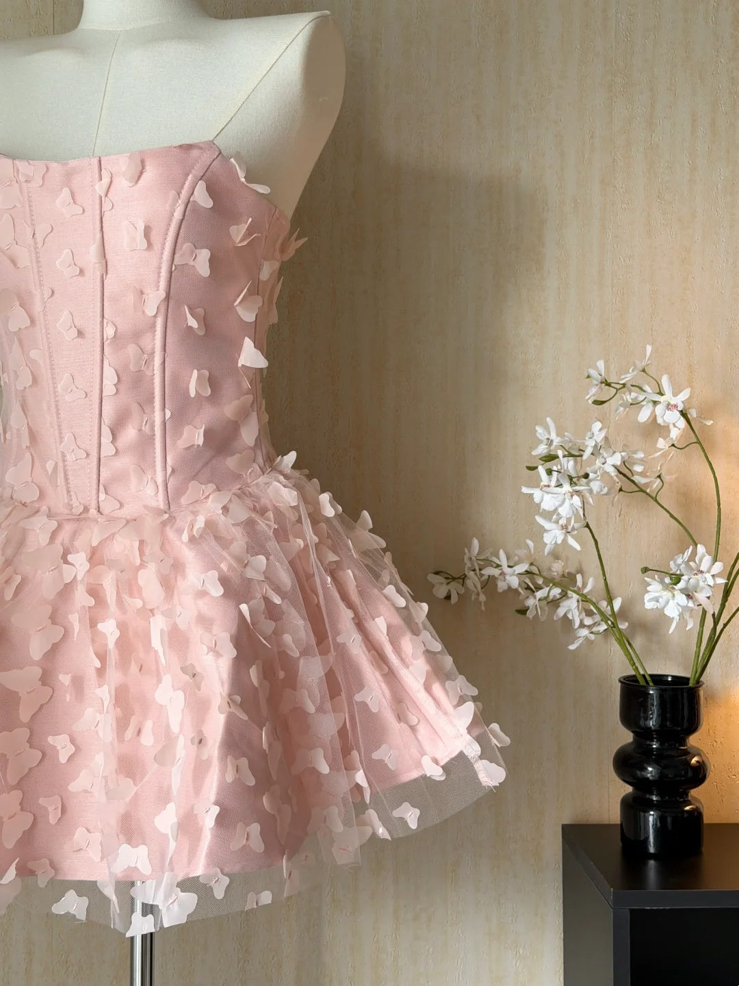 Sweet Pink Strapless 3D Buttlefly Appliques A-Line Short Homecoming Dress Birthday Party Dress AS3184