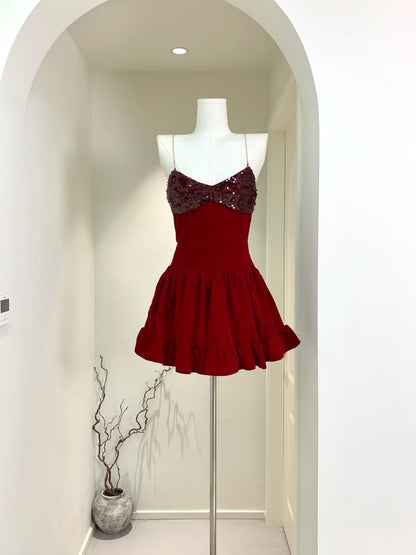 Gorgeous Burgundy Chain Straps Sequin Bust A-Line Short Homecoming Dress AS3186