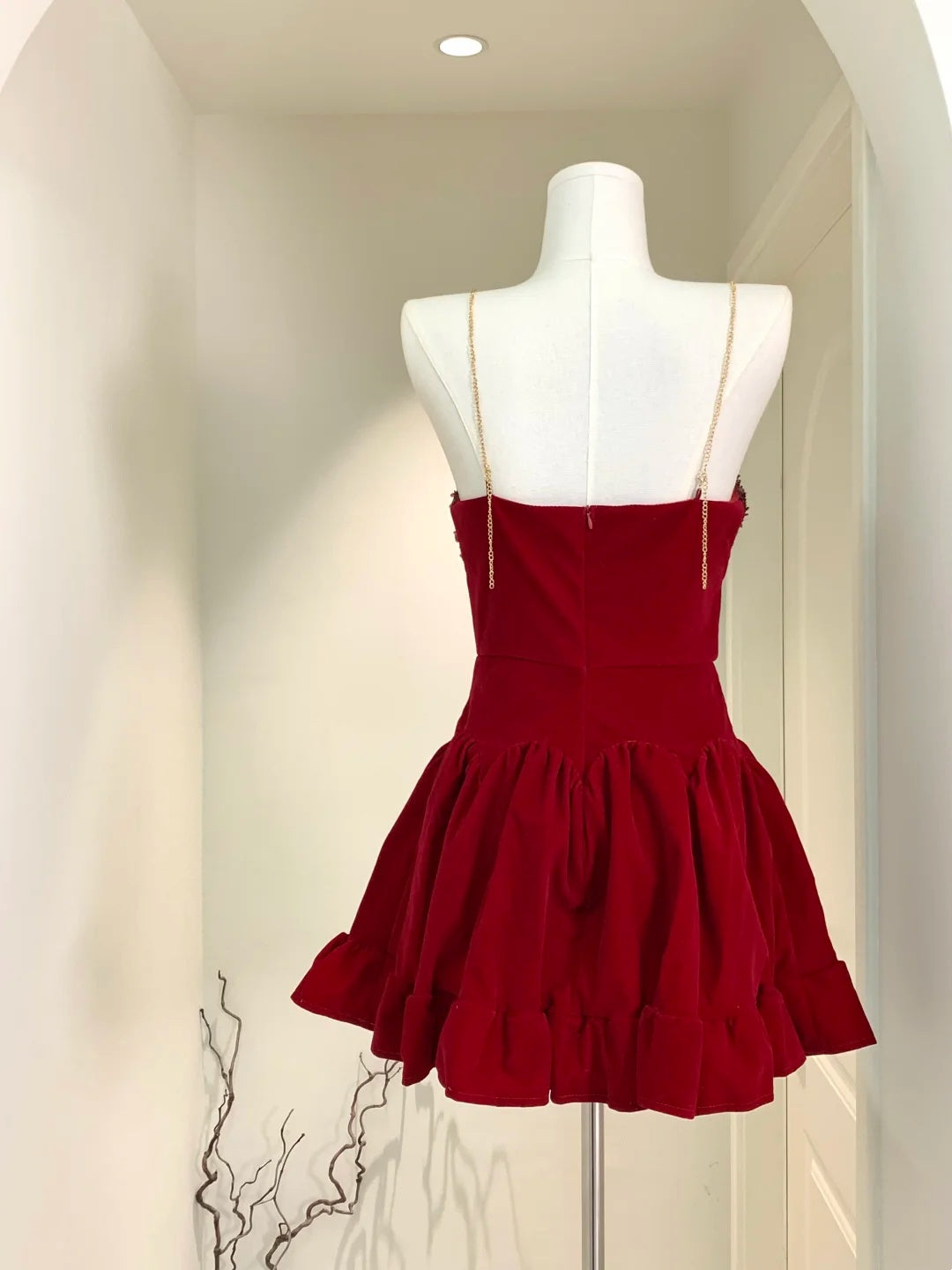 Gorgeous Burgundy Chain Straps Sequin Bust A-Line Short Homecoming Dress AS3186