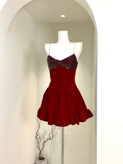 Gorgeous Burgundy Chain Straps Sequin Bust A-Line Short Homecoming Dress AS3186