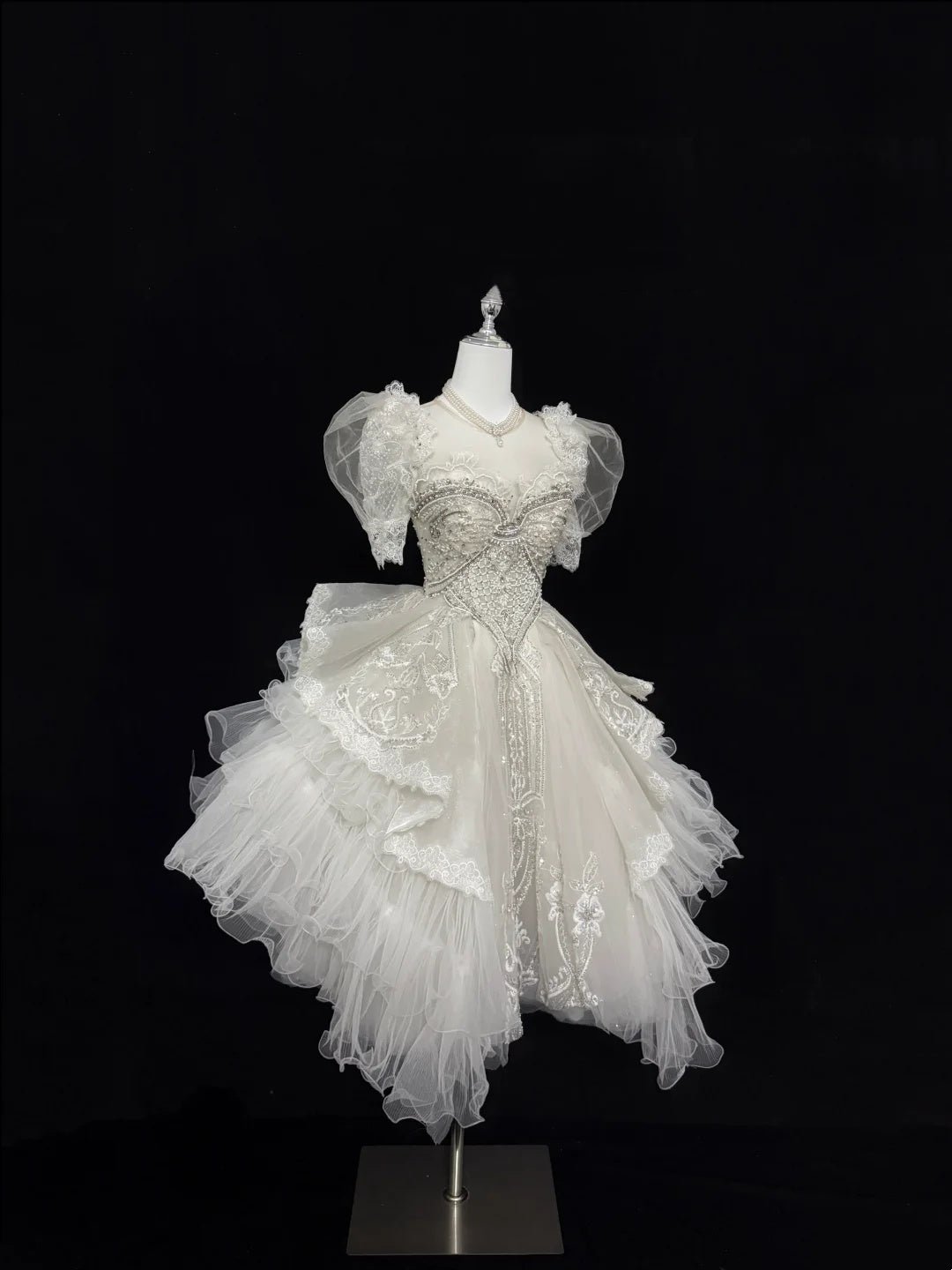 Exquisite Ivory Sweetheart Puff Short Sleeves Beaded Lace A Line Short Short Homecoming Dress Birthday Wedding Dress AS3187
