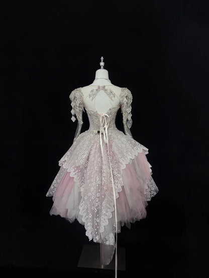 Luxury Pink Square Neck Long Sheer Sleeves Heavy Beaded Sequin A Line Short Homecoming Dress Birthday Party Dress AS3188