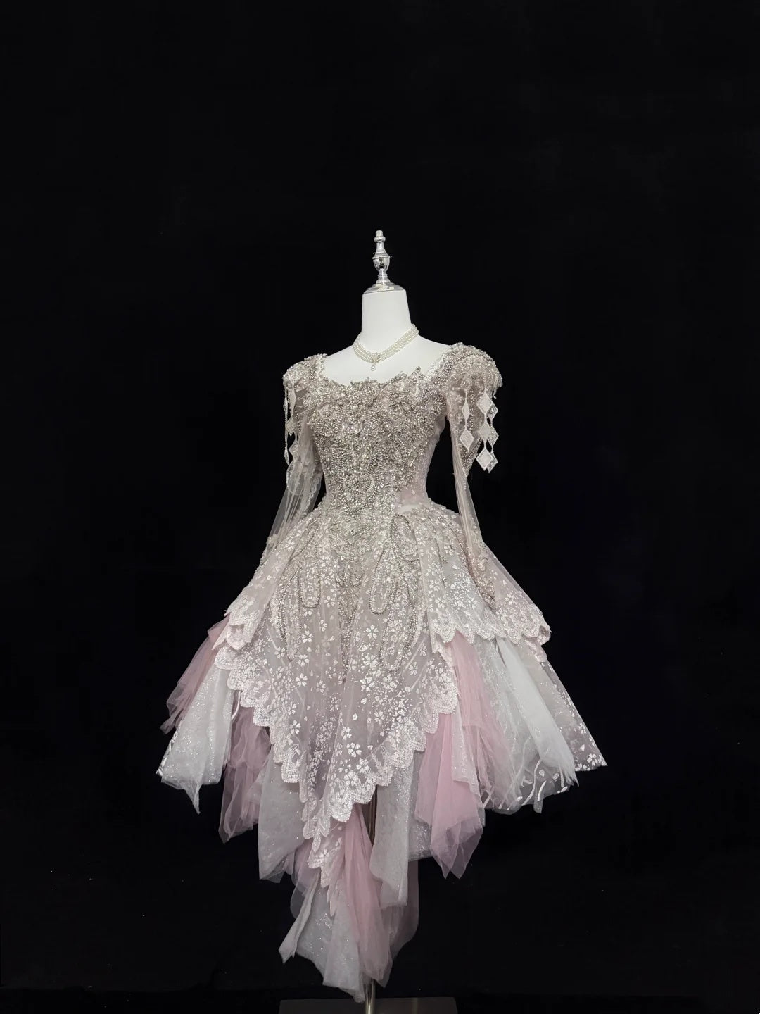 Luxury Pink Square Neck Long Sheer Sleeves Heavy Beaded Sequin A Line Short Homecoming Dress Birthday Party Dress AS3188